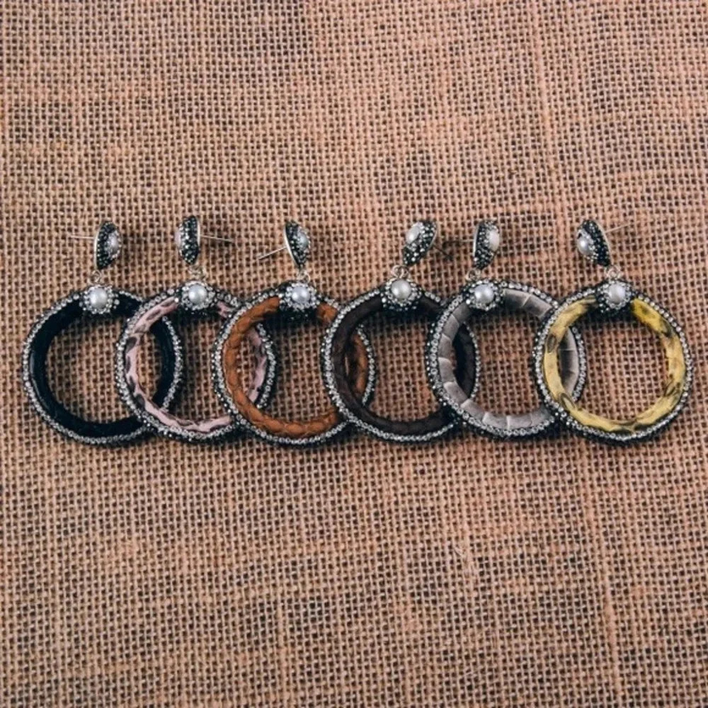 Circular faux leather earrings
